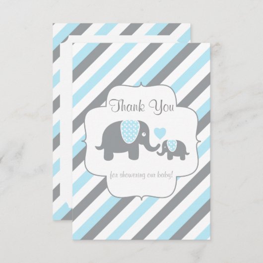 ホワイト、ブルー、グレーストライプのゾウ – ありがとう サンキューカード (正面/裏面)