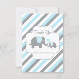 ホワイト、ブルー、グレーストライプのゾウ – ありがとう サンキューカード