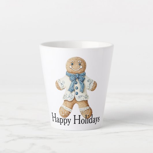 ホワイト ブルー ジンジャーブレッドマン クッキー クリスマス カフェラテマグ (正面)