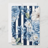 ホワイト ブルー 花柄 ストライプ 誕生日 招待状 (裏面)