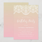 ホワイト ブロケードレース ピンク オンブレ 誕生日パーティー 招待状 (正面/裏面)