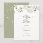 ホワイト・ブロッサム・フラワーの結婚式延期案内状 セーブザデート (正面/裏面)