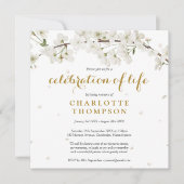 ホワイト ブロッサム フローラル お別れ会 生命の祝祭 招待状 (正面)