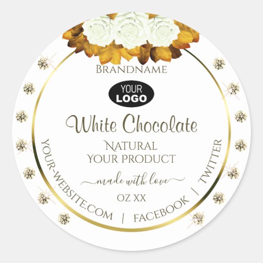 ホワイト プロダクト ラベル オレンジ ローズ リーフ ジュエル ロゴ (正面)