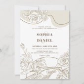 ホワイト＆ベージュのバラの結婚式招待状 招待状 (正面)