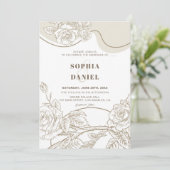 ホワイト&ベージュバラ結婚式招待状 招待状 (スタンド正面)