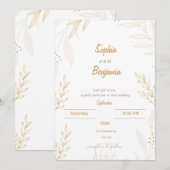 ホワイト ベージュ エレガント フラワー ウェディング インビテーション (正面/裏面)