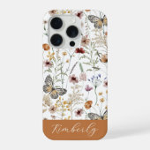 ホワイト ボヘミアン 水彩の野の花 パターン iPhoneケース (裏面)
