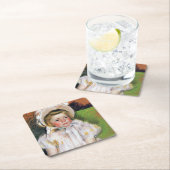 ホワイト・ボンネットの女の子，メアリー・カッサット スクエアペーパーコースター (インサイチュ)