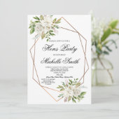 ホワイト ボーホー フラワー ジオメトリック ハンズパーティー 招待状 (スタンド正面)