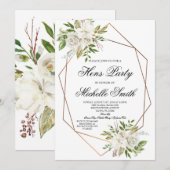 ホワイト ボーホー フラワー ジオメトリック ハンズパーティー 招待状 (正面/裏面)