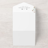 ホワイト ボーホー レトロ タイポグラフィー ワイルドフラワー QR コード オールインワン招待状 (外側)