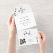 ホワイト ボーホー レトロ タイポグラフィー ワイルドフラワー QR コード オールインワン招待状 (貼ってはがせる)