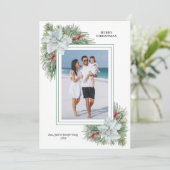 ホワイト・ポインセチア・アンド・パインズのクリスマス写真 シーズンカード (スタンド正面)