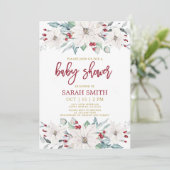 ホワイト·ポインセチア·クリスマス·ベビー·シャワー 招待状 (スタンド正面)