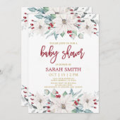 ホワイト·ポインセチア·クリスマス·ベビー·シャワー 招待状 (正面/裏面)