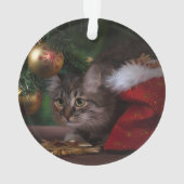 ホワイト・ポープリントネイビー・ブルー猫の写真(Name Year) オーナメント (裏面)