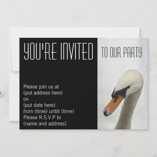 ホワイト マクロ スワン パーティー ご招待 招待状 (正面)