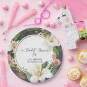 ホワイト マグノリア ウォーターカラー ゴールド ブラッシュ フローラル リーフ ペーパープレート (パーティー)