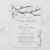 ホワイト マグノリア バードソング ウェディング 招待状 (正面/裏面)