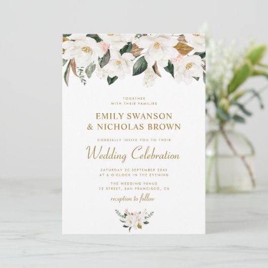 ホワイト·マグノリア·ピンク·結婚フローラズ 招待状 (スタンド正面)