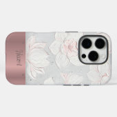ホワイト マグノリア ペインティング ローズゴールド 名前入り Case-Mate iPhoneケース (裏面 (横))