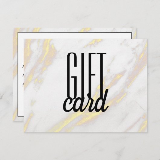 ホワイト マーブル ゴールデン ダスト ブラック レター ギフト カード (正面/裏面)