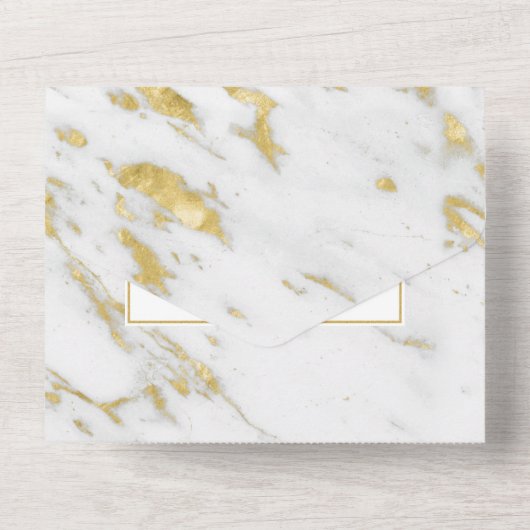 ホワイト マーブル ゴールド グリッター 結婚式招待状 オールインワン招待状 (裏面)