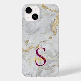 ホワイト マーブル ゴールド ラメ モノグラム Case-Mate iPhone 14ケース