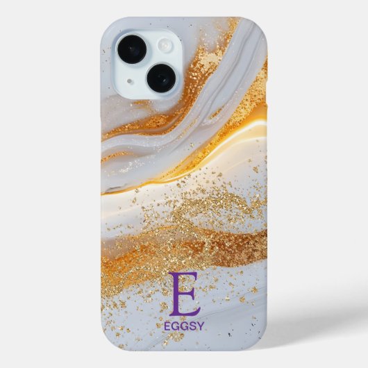 ホワイト マーブル シック ゴールド ラメ モノグラム Case-Mate iPhoneケース (裏面)