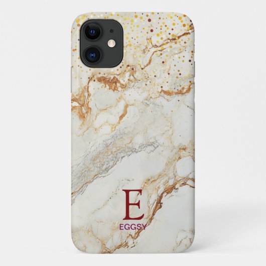 ホワイト マーブル シック ゴールド ラメ モノグラム Case-Mate iPhoneケース (裏面)