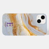 ホワイト マーブル シック ゴールド ラメ モノグラム Case-Mate iPhoneケース (裏面 (横))