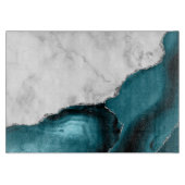 ホワイト マーブル シルバー グリッター ティール ブルー アゲート カッティングボード (正面)