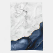 ホワイト マーブル ネイビー ブルー ゴールド アゲート キッチン タオル (縦)