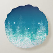 ホワイト&ミッドナイトブルークリスマススノーフレーク ラウンドクッション (裏面)