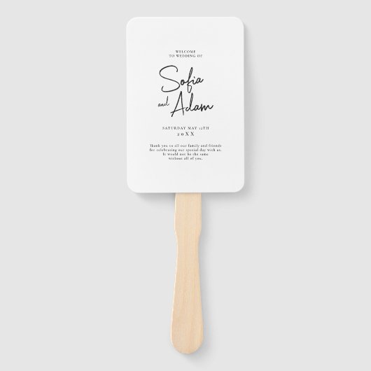 ホワイト ミニマリスト エレガント ウェディング プログラム ハンドファン (正面)