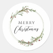 ホワイト ミニマリスト クリスマスリース ラウンドシール (正面)