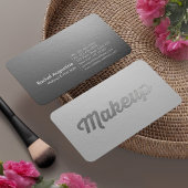 ホワイト&ミニマルシルバーエンボス文字メイクアップアーティスト 名刺
