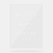 ホワイト・ミニマル結婚リストの歓迎 アクリルサイン (正面)