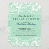 ホワイト&ミントグリーンフローラダムブライダルシャワー招待状 招待状 (正面/裏面)