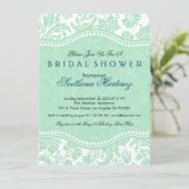 ホワイト&ミントグリーンフローラダムブライダルシャワー招待状 招待状 (スタンド正面)