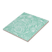 ホワイト&ミントグリーンヴィンテージフローラペイズリーダマスク タイル (側面)
