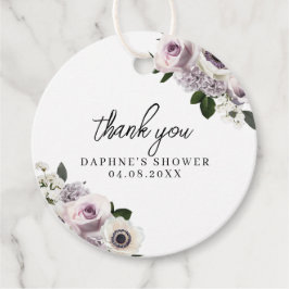 ホワイト ムーディー アネモネ & パープル フラワーブライダルシャワー フェイバータグ