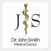 ホワイト・メディカル上のアスレピウス金ゴールドの上品なロッド スクエアシール (正面)