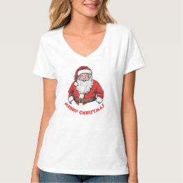 ホワイト メリークリスマス レディースVネックTシャツ Tシャツ