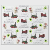 ホワイト・メリー・クリスマス・ポーラ・ベア・スターズ・トレイン ラッピングペーパー (フラット)