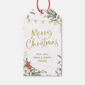 ホワイト・メリー・クリスマス | 冬のフローラと金ゴールド ギフトタグ (正面)