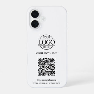 ホワイト モダン ビジネス ロゴ & QR コード プロモーション iPhone 16ケース