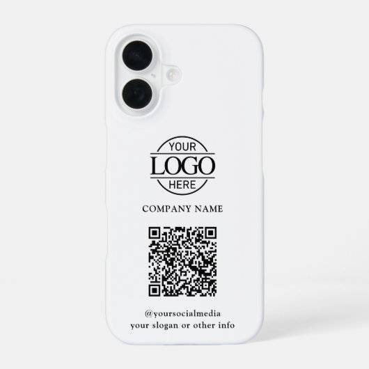 ホワイト モダン ビジネス ロゴ & QR コード プロモーション iPhone 16ケース (裏面)