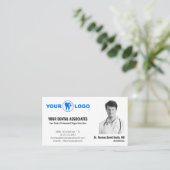 ホワイト モダン 歯科医 写真 & QRコード テンプレート 名刺 (スタンド正面)